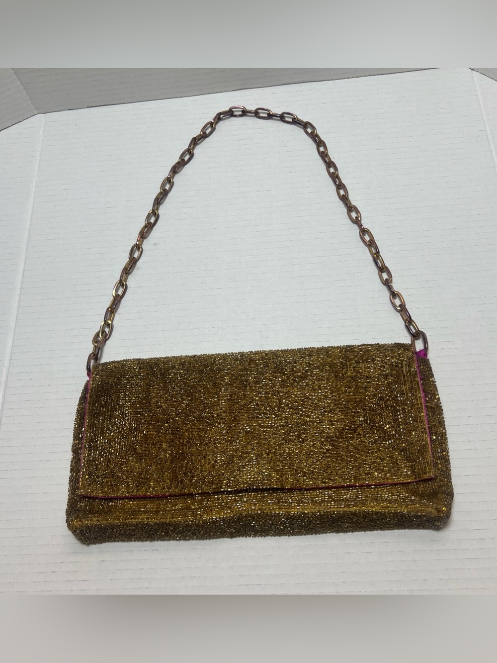 Vintage Christiana Beaded Clutch Purse Gold Metallic Evening Bag Party Cocktail